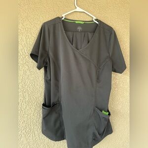 Healing Hands black scrub top and bottoms with lime trim